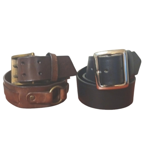 Two Genuine Leather Men's Belts Size 34 Medium 32-36 in Waist - Picture 1 of 11